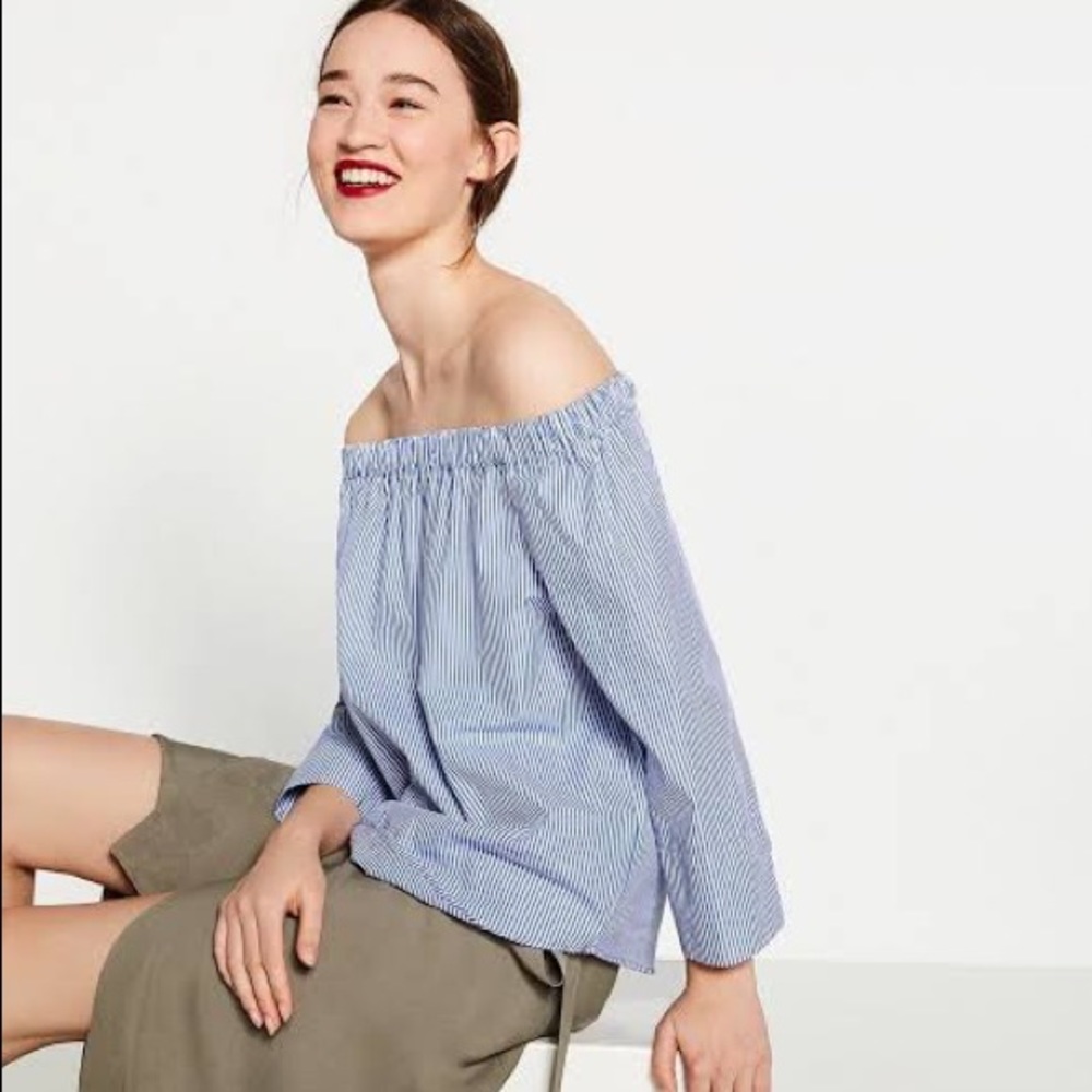 ZARA Off Shoulder Striped Top Small